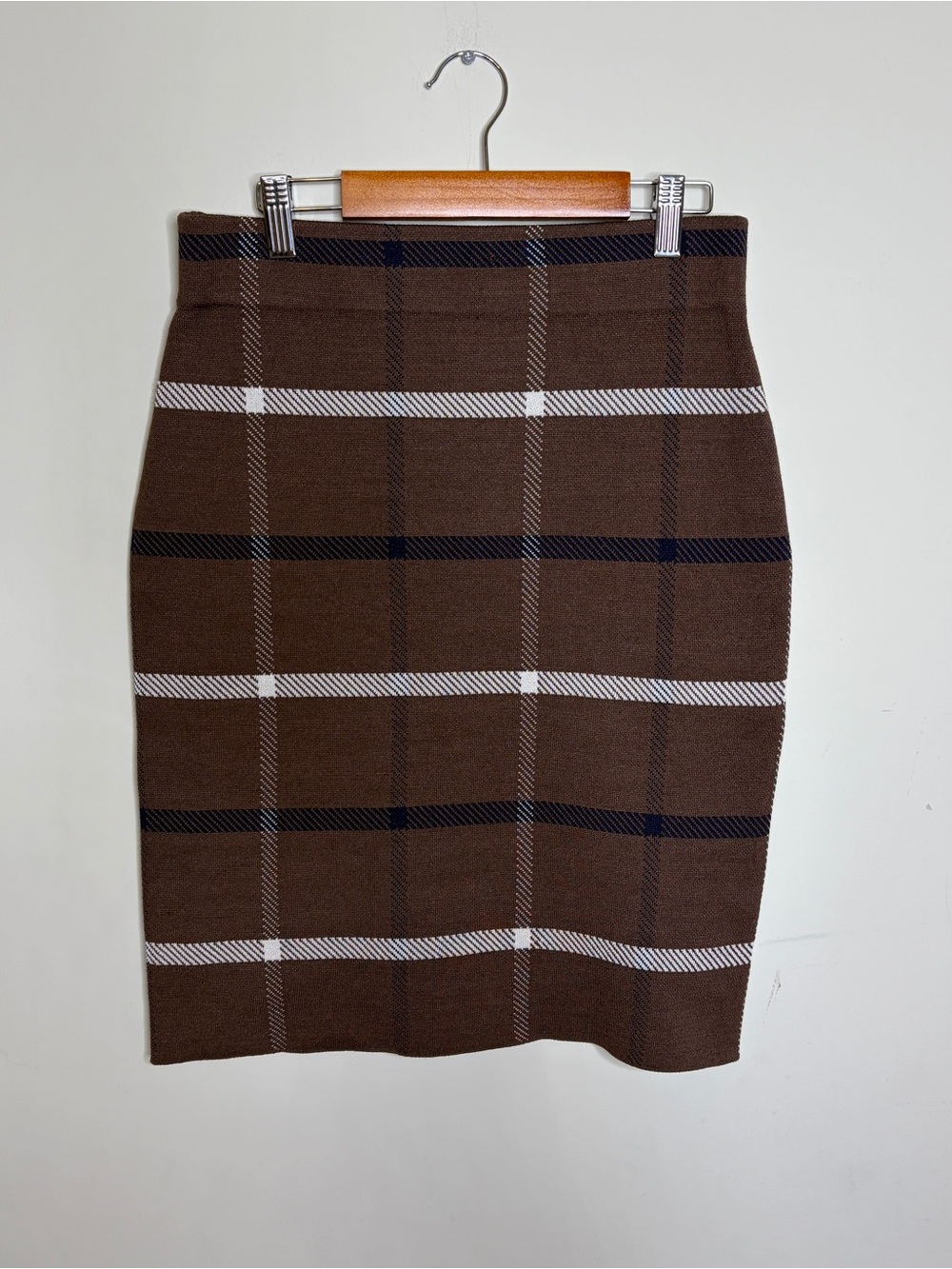 Ann Taylor Factory Chocolate Brown Plaid Pencil Skirt Size Small